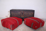 Two Moroccan Floor Poufs red Ottoman