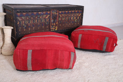 Two Moroccan Floor Poufs red Ottoman - kilim poufs