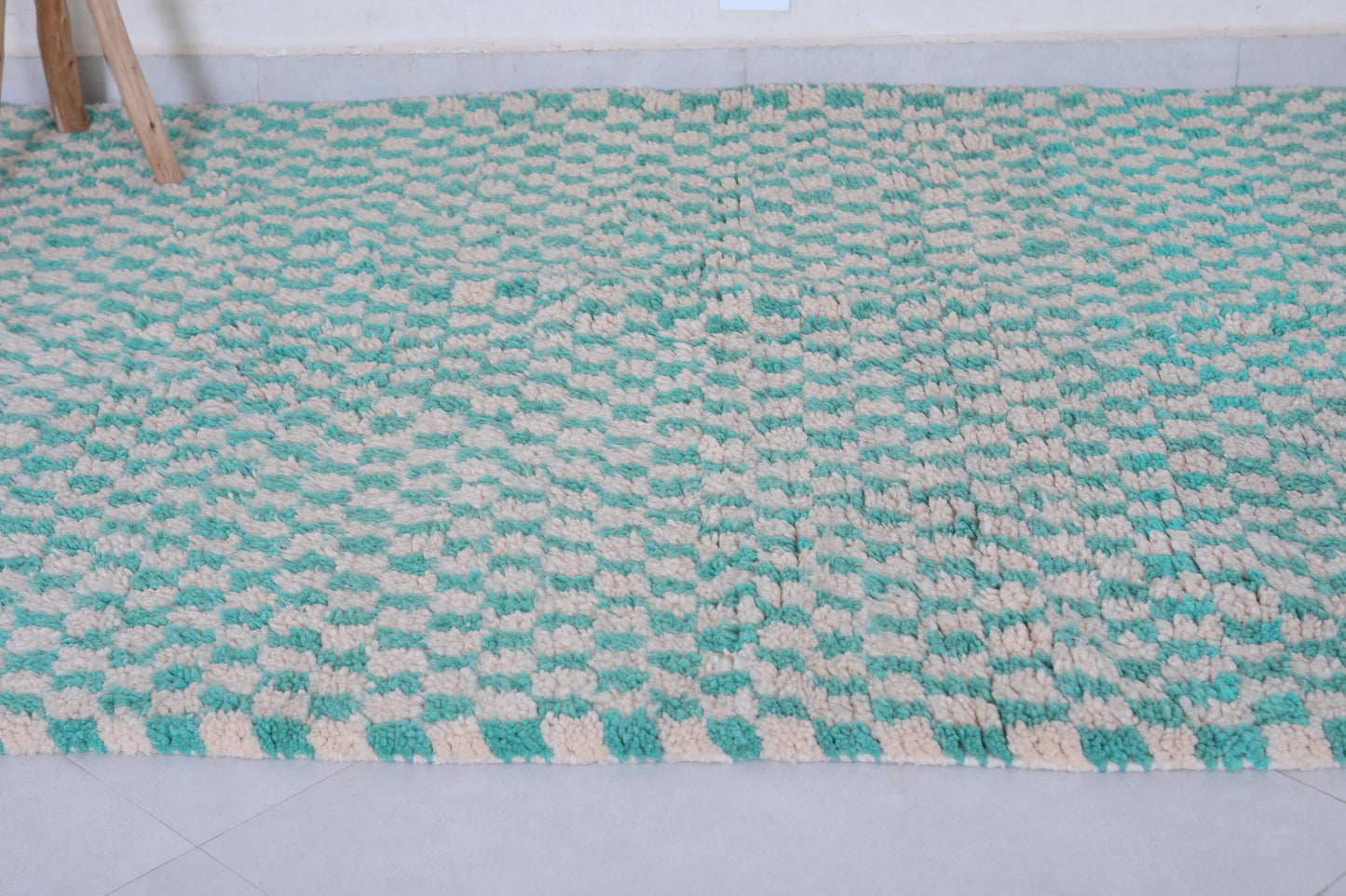 Green moroccan checkered rug 4.6  X 6.3 Feet