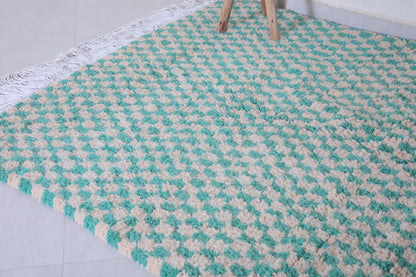Green moroccan checkered rug 4.6  X 6.3 Feet
