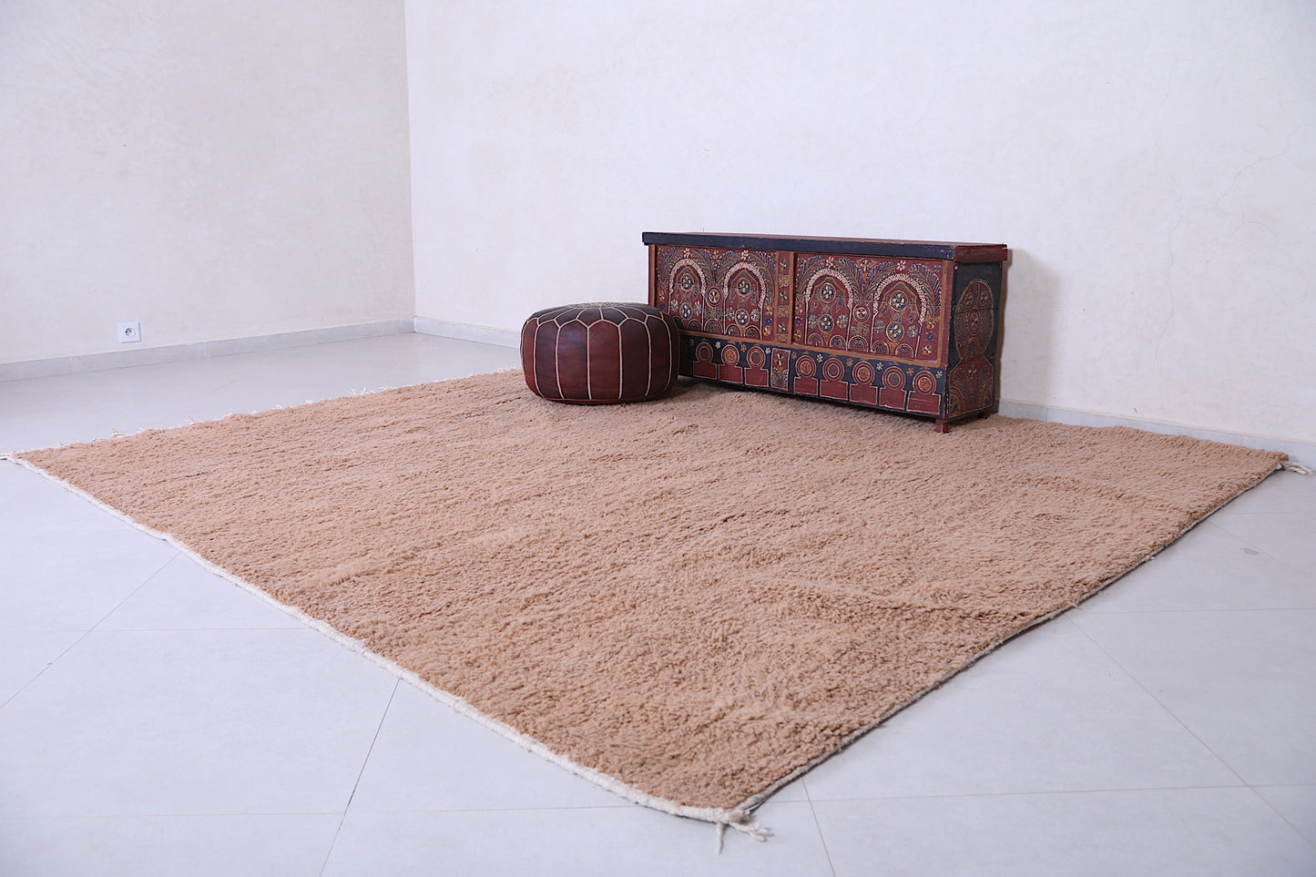 Moroccan berber carpet, All wool handmade taupe rug - Custom Rug