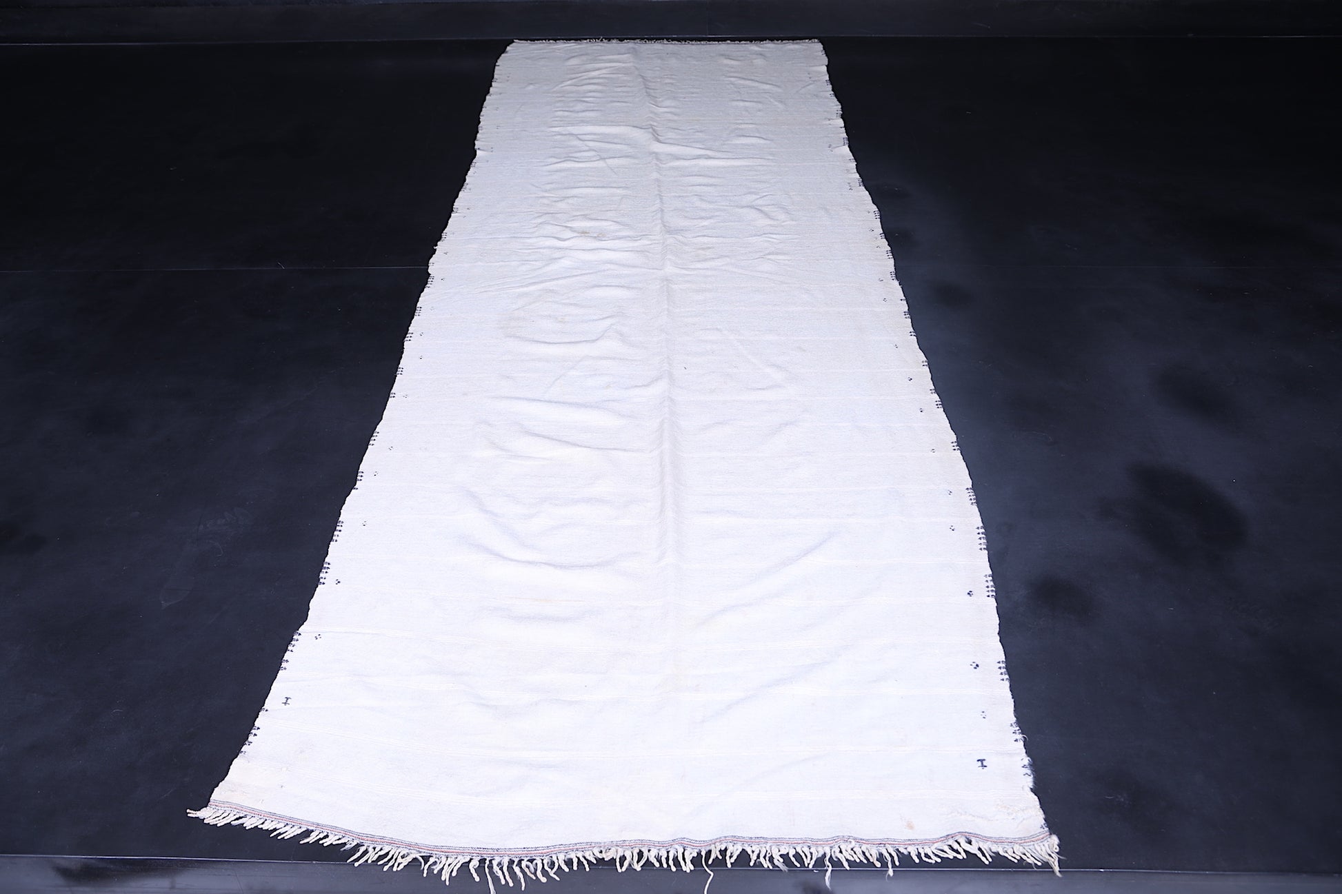 White Moroccan runner rug 3.7 X 11.5 Feet