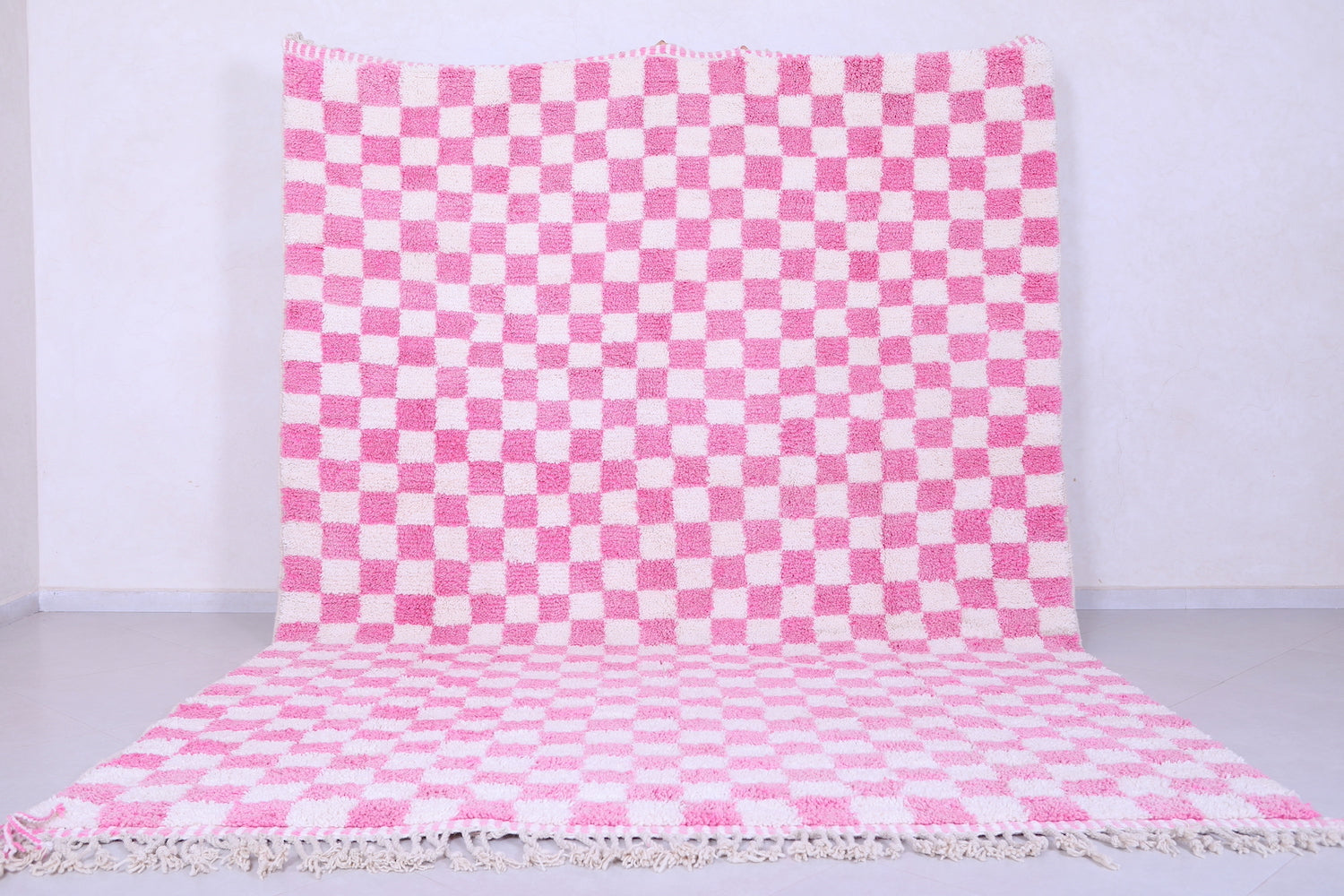 Moroccan Pink checkered rug - Checkered pink rug - Wool rug