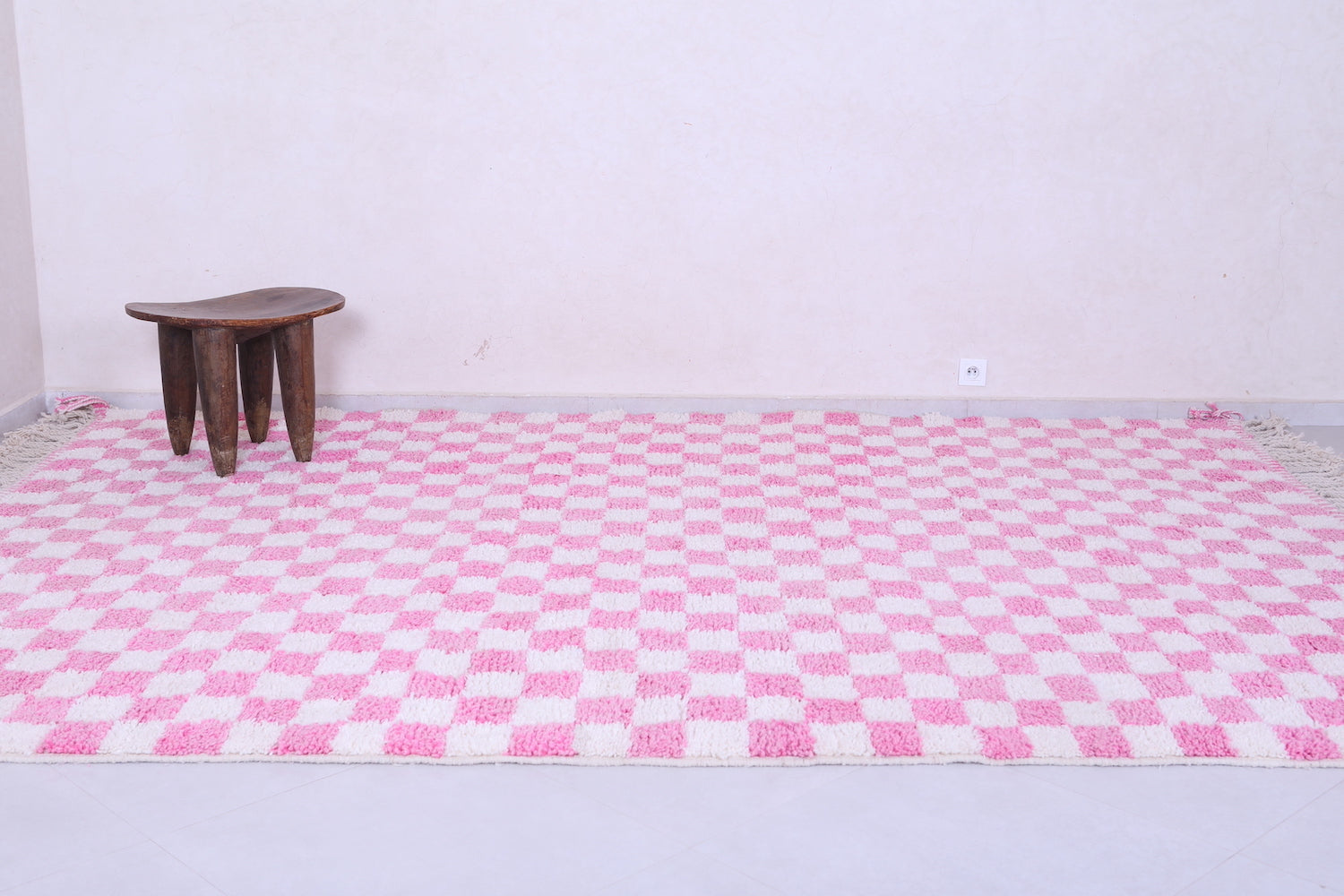 Moroccan Pink checkered rug - Checkered pink rug - Wool rug