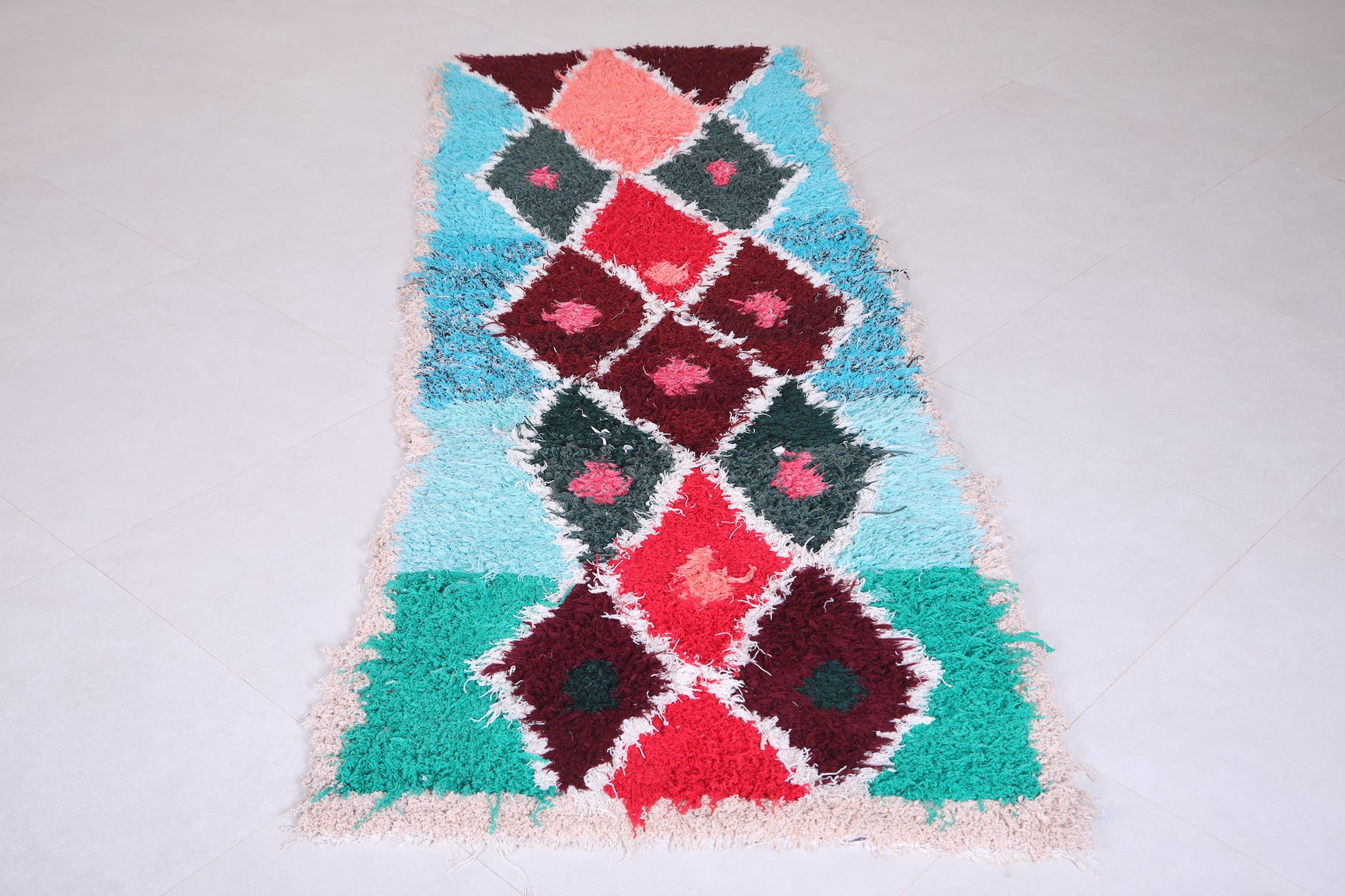 Long colorful Moroccan shaggy rug 2.8 X 7.9 Feet