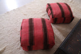 Two Kilim Ottoman berber Poufs in Pink Color