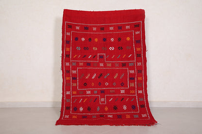 Handwoven Moroccan rug red kilim 3.2 FT X 4.7 FT