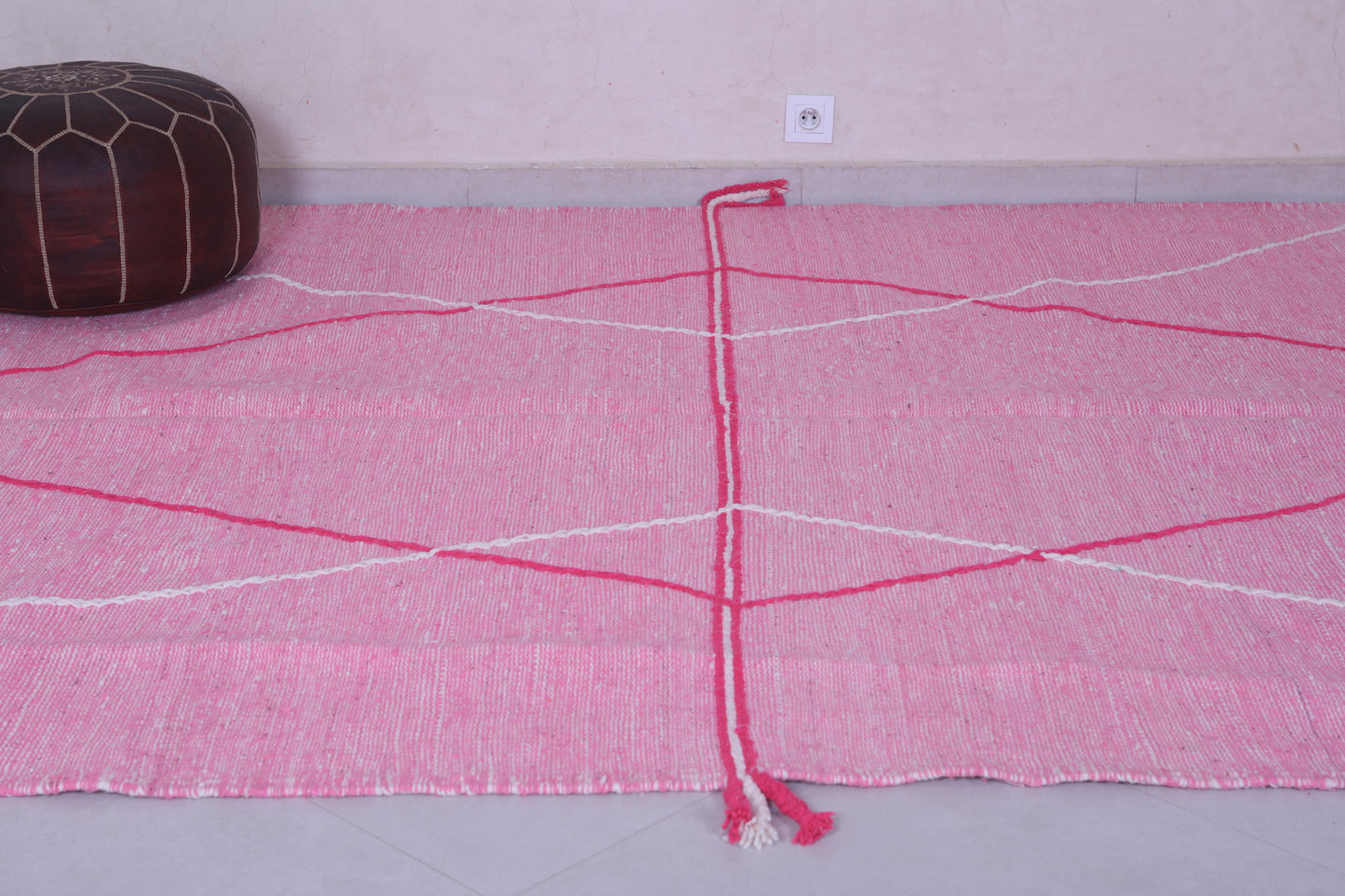 Pink moroccan handwoven kilim rug 7 FT X 9.3 FT