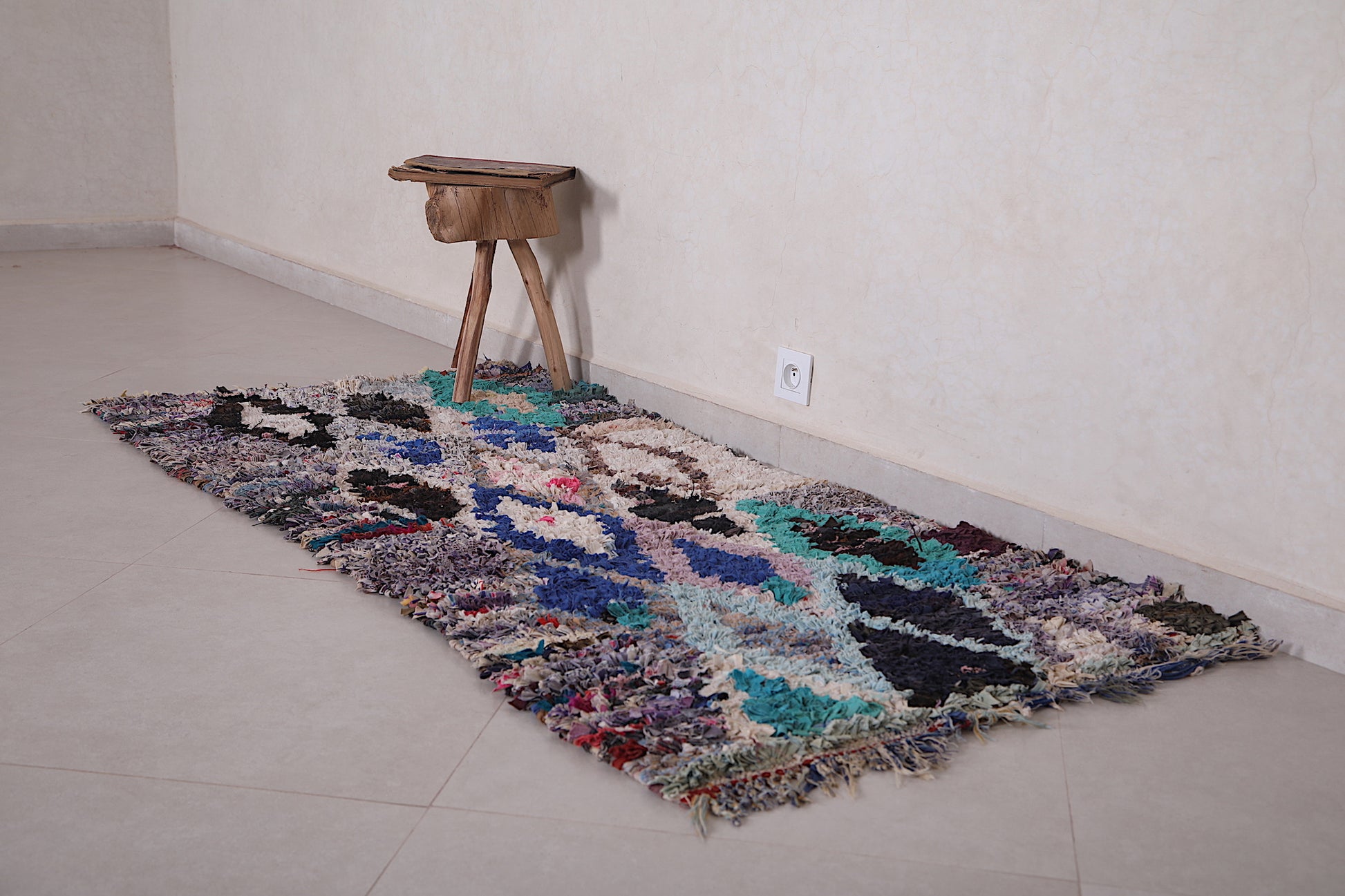 Moroccan Boucherouite rug 2.7 X 6.1 Feet
