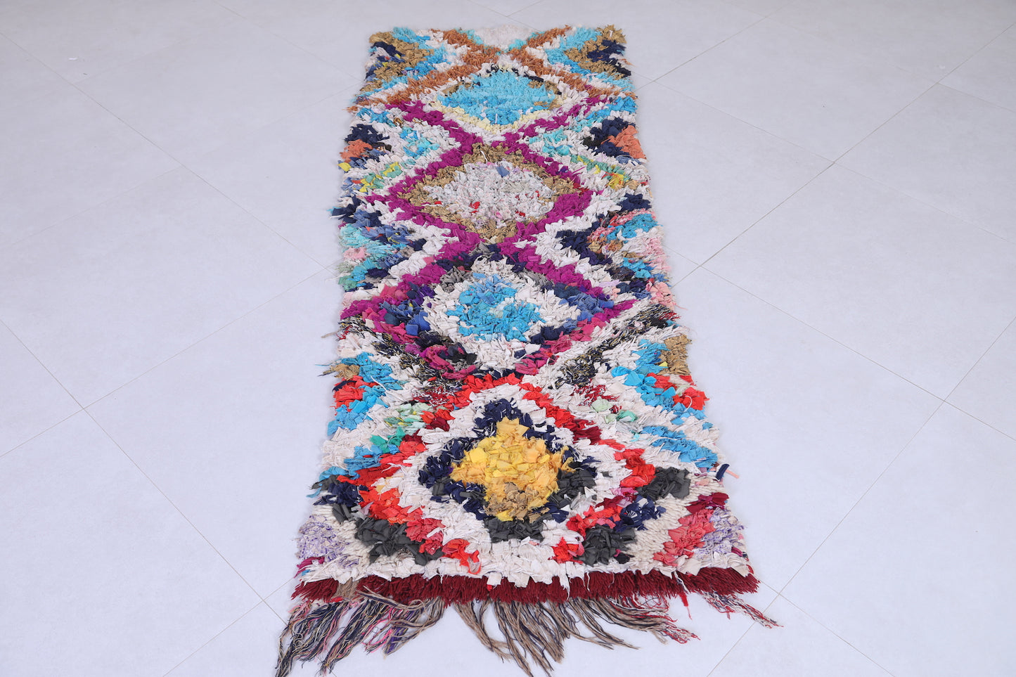 Moroccan Boucherouite Hallway Rug Shag 2.4 X 6.5 Feet