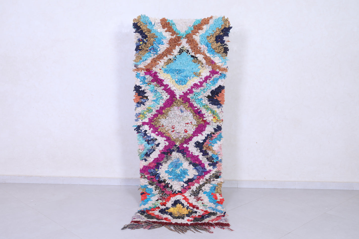 Moroccan Boucherouite Hallway Rug Shag 2.4 X 6.5 Feet