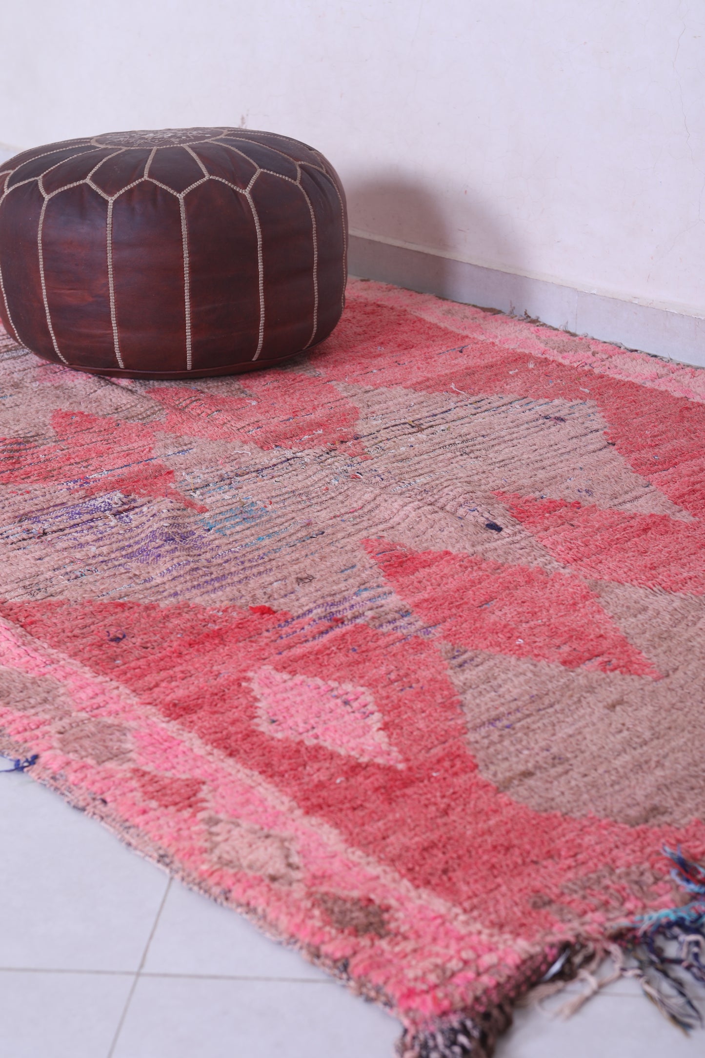 Vintage moroccan rug red 3.4 X 5.8 Feet