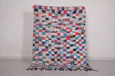 Moroccan Boucherouite Rug - 4.1x5.6 ft | Handwoven Patchwork Design - Boucherouite rug