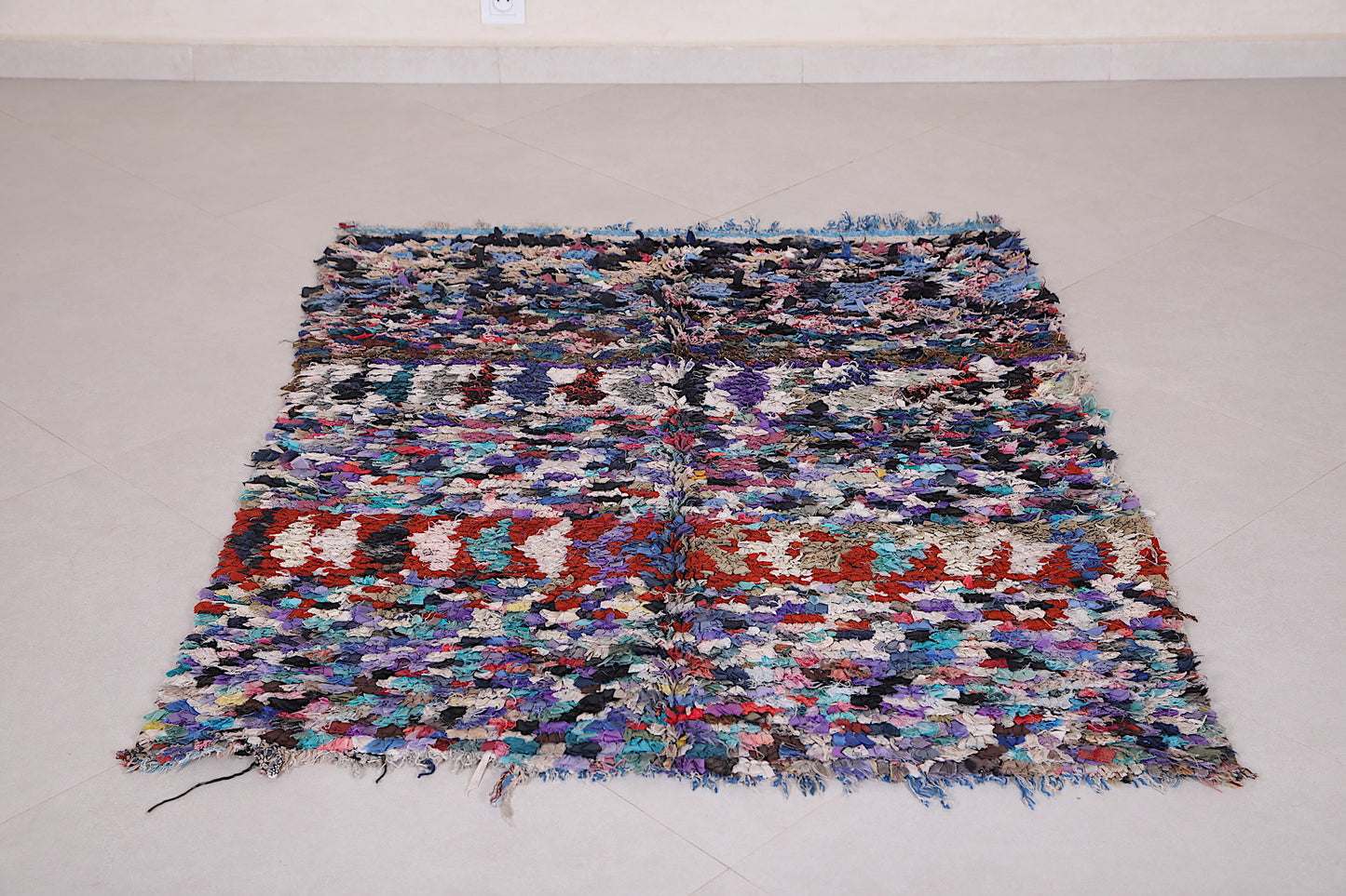 Moroccan Berber Boucherouite rug 3.8 X 4.8 Feet