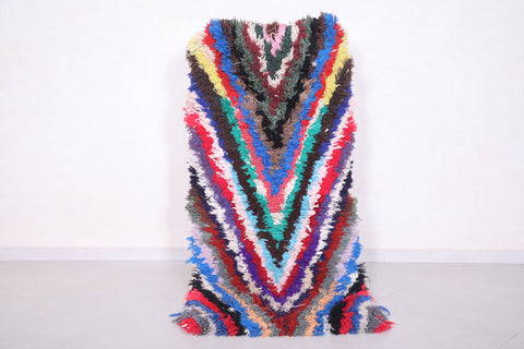 Colorful Moroccan Boucherouite Rug 2.4 X 5.6 Feet