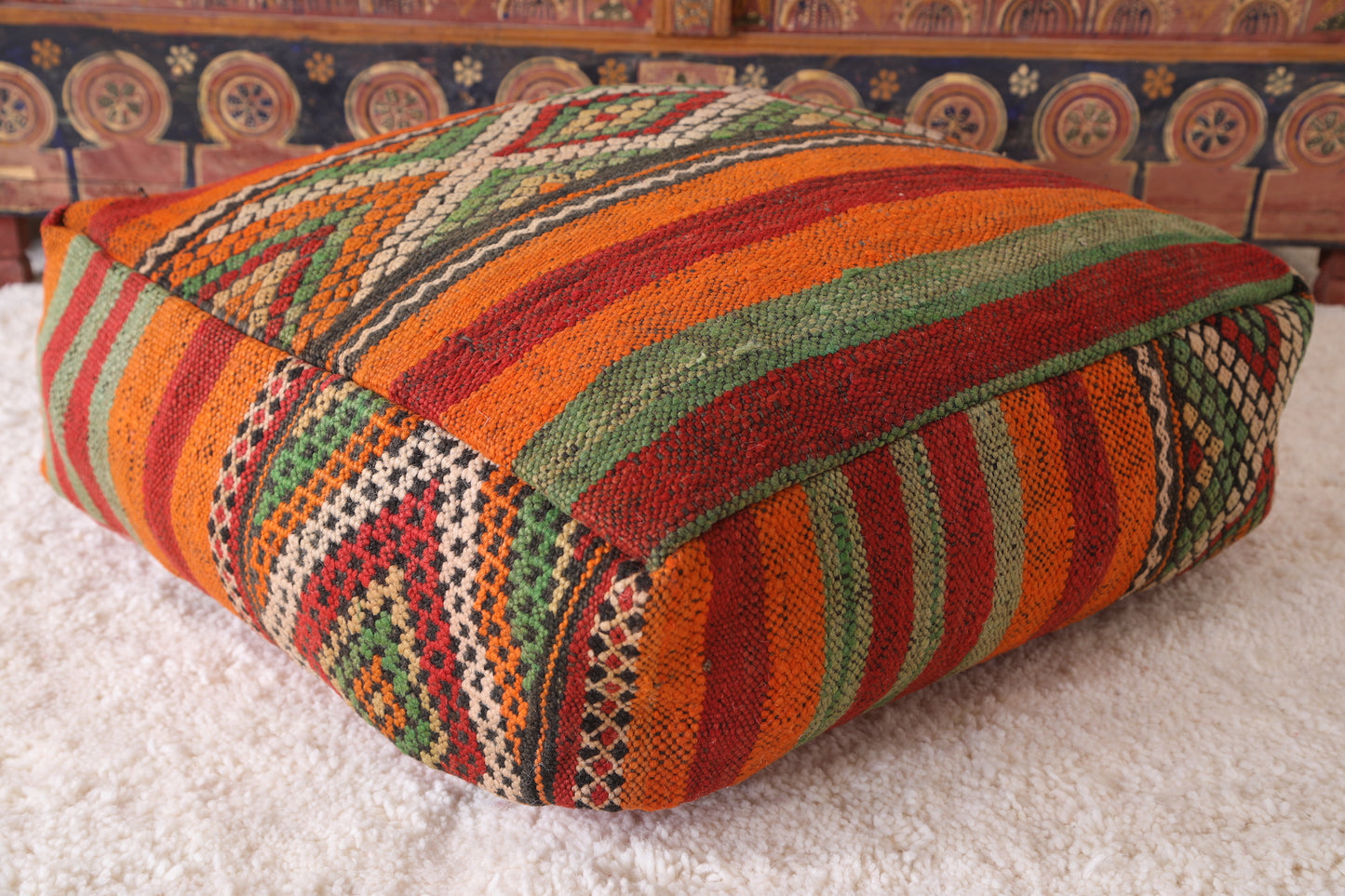 Moroccan rug pouf berber ottoman Kilim seat