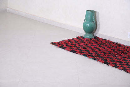 Black and Red Boucherouite rug  2.6 X 5.5 Feet