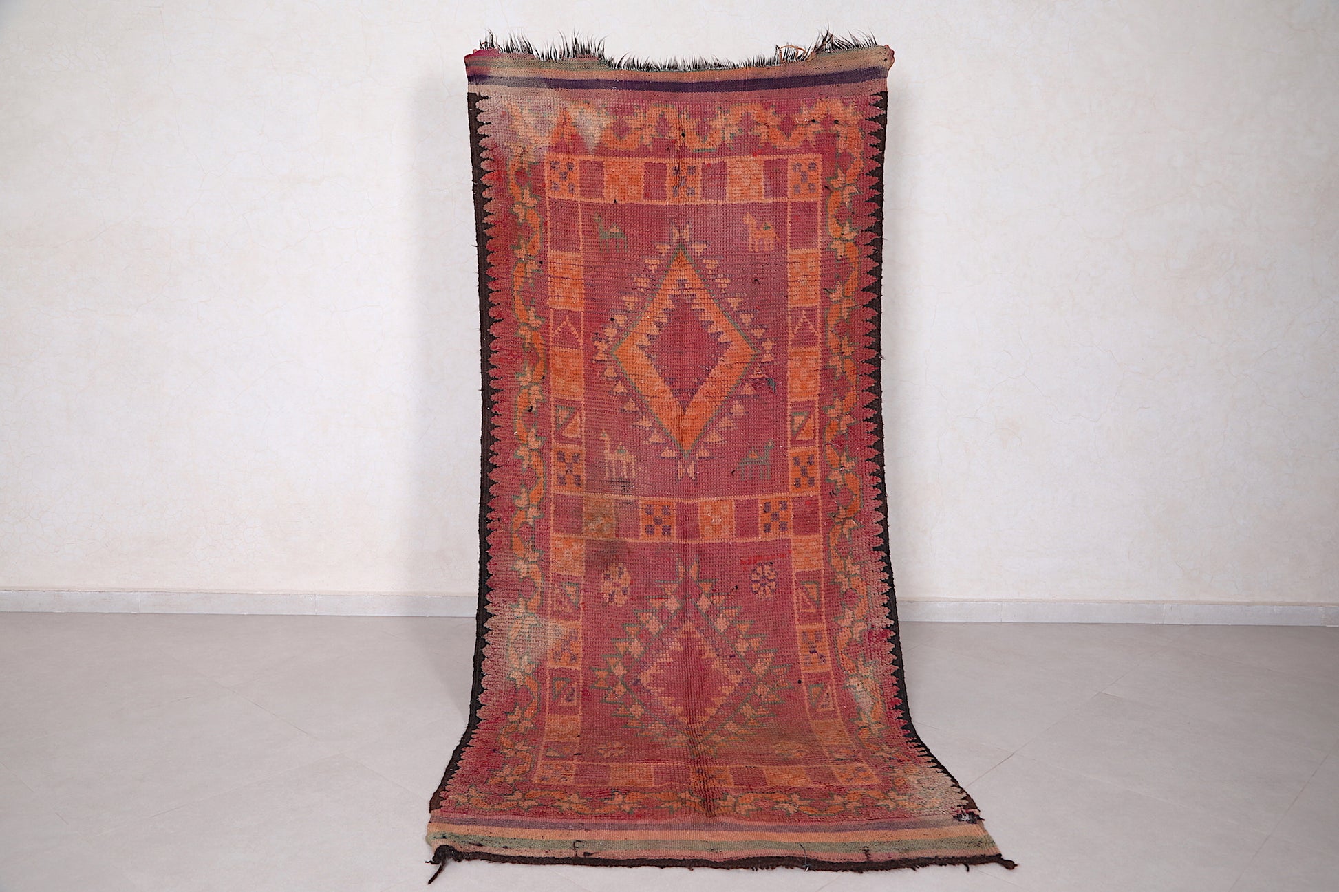Vintage Handmade Moroccan Berber rug 3.7 X 8.2 Feet