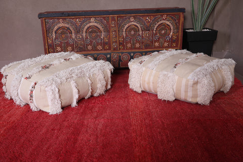 Two berber Poufs Ottoman woven in White