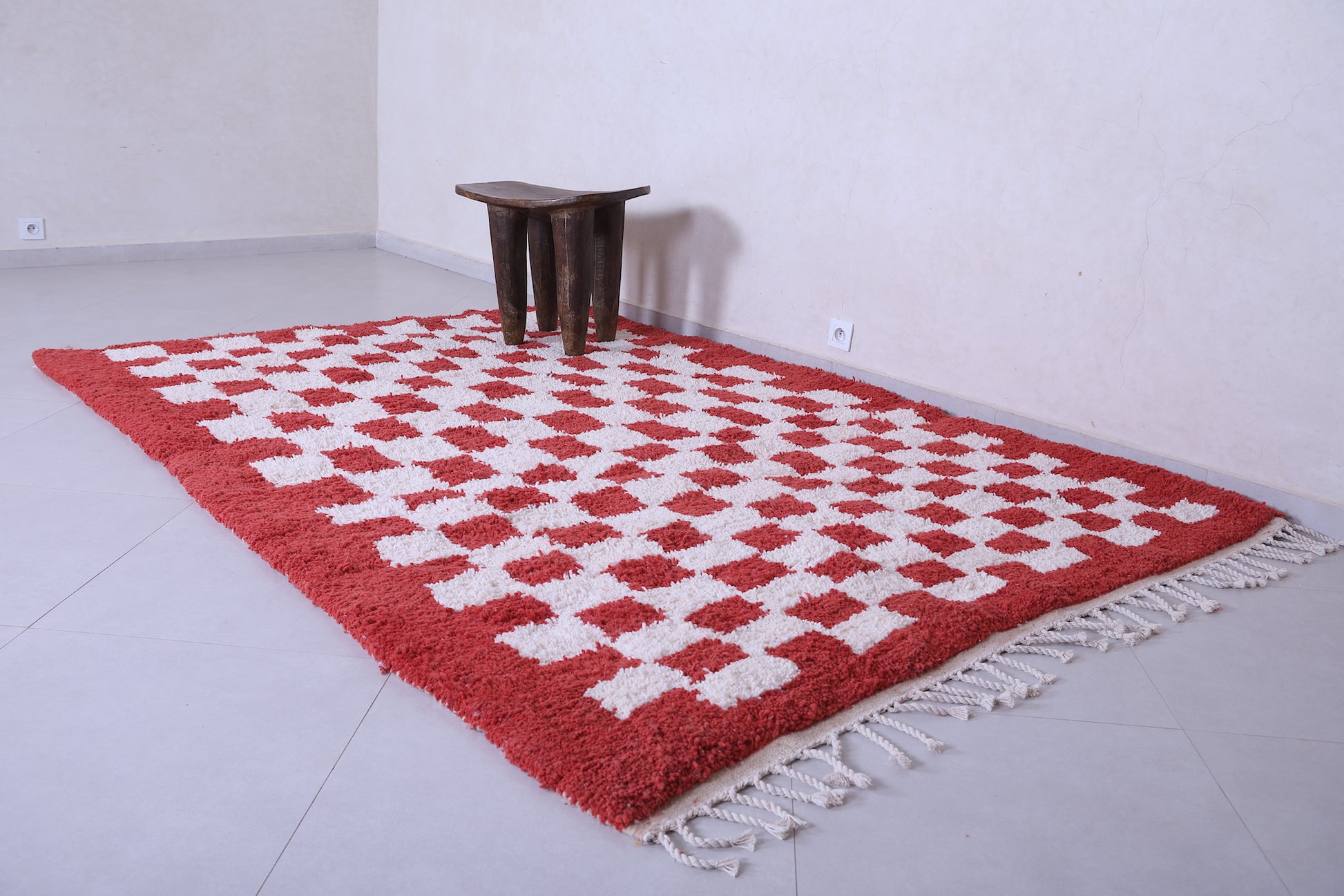 Red moroccan handmade rug 6.2  X 8.8 Feet