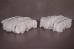Two Moroccan Shaggy Poufs in White