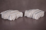 Two Moroccan Shaggy Poufs in White