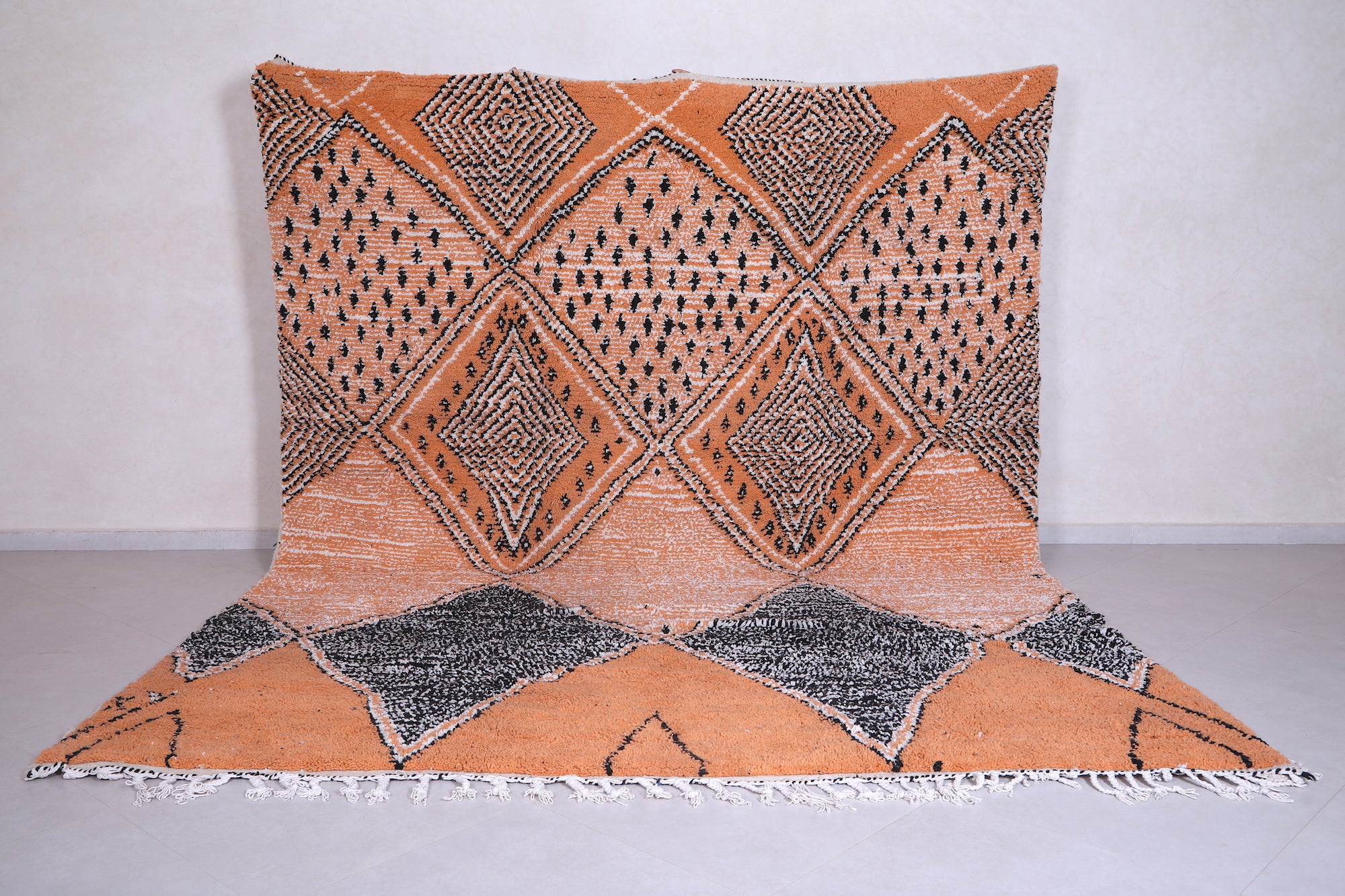 Diamond Pattern Orange Rug Custom burnt orange geometric Moroccan rug with diamond pattern ...