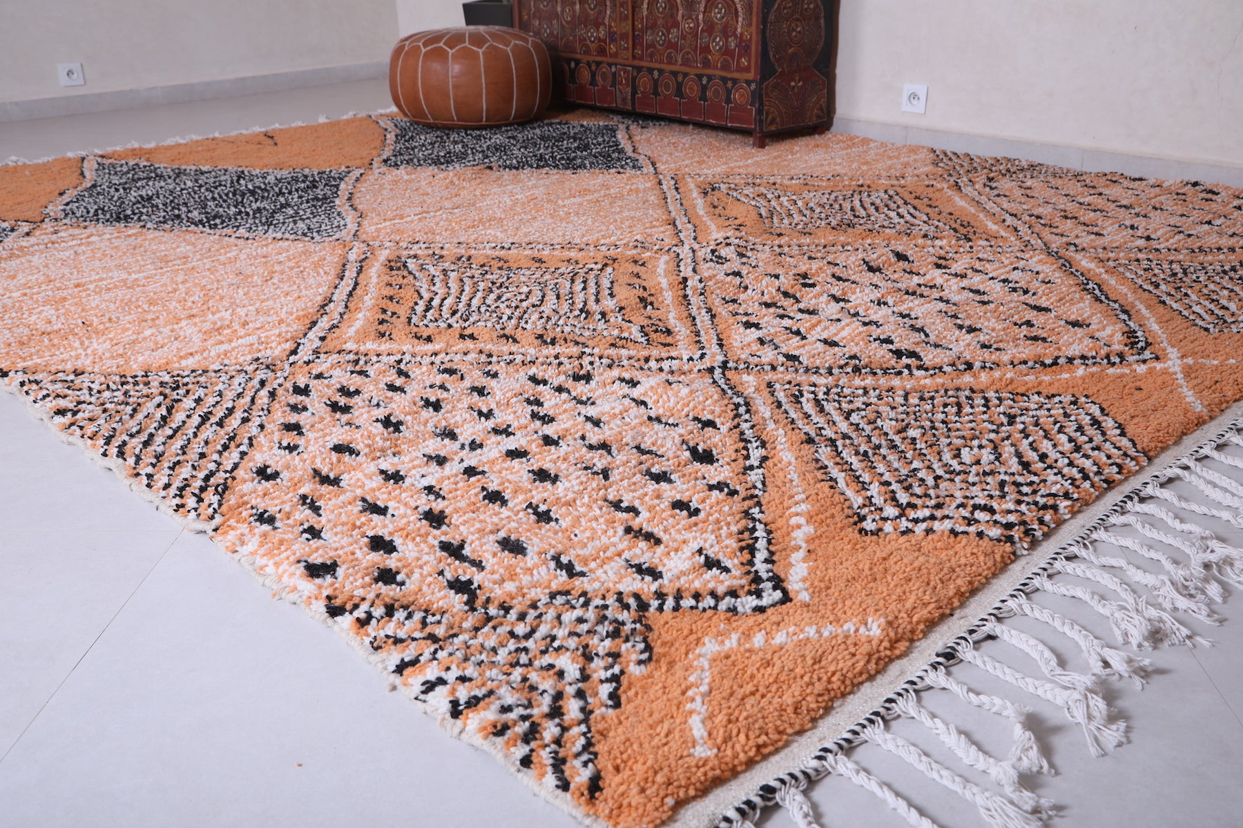 Diamond Pattern Orange Rug Custom burnt orange geometric Moroccan rug with diamond pattern ...