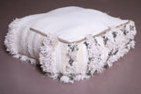 Two Hand Knotted White Moroccan Poufs
