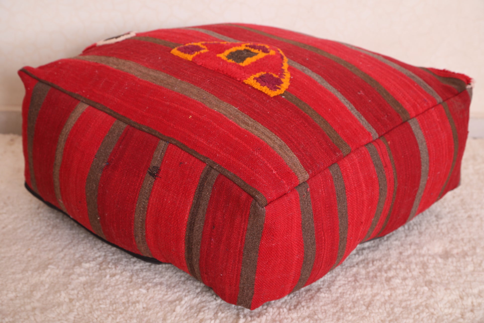 Red Moroccan Kilim handmade rug Pouf