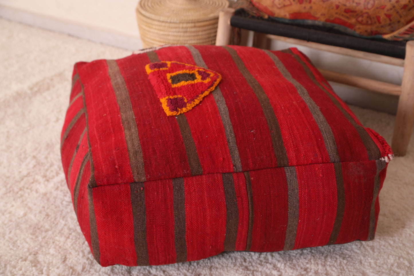 Red Moroccan Kilim handmade rug Pouf