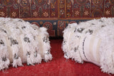 Two Hand Knotted White Moroccan Poufs
