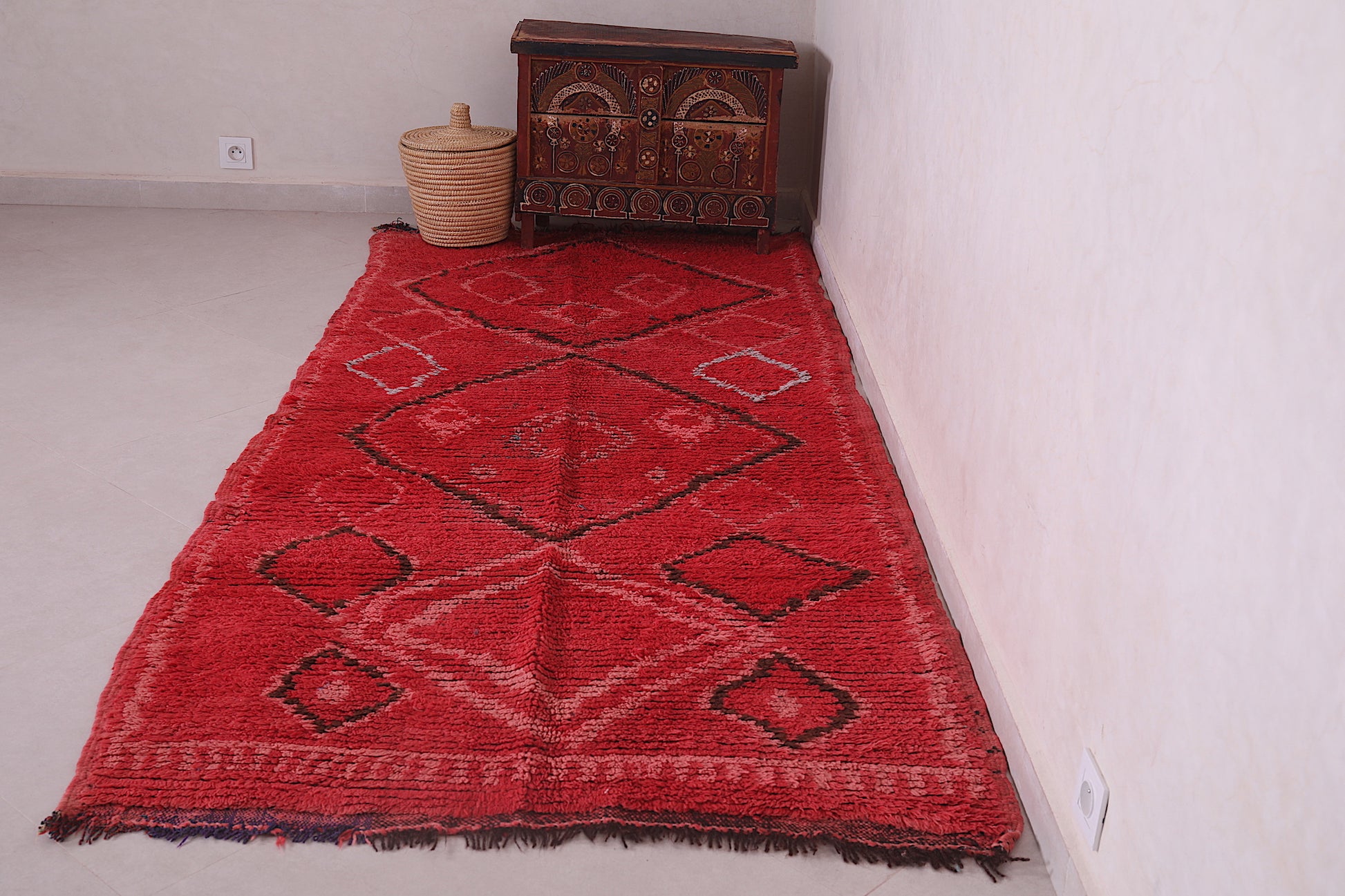 Vintage red moroccan rug 3.8 X 8.5 Feet