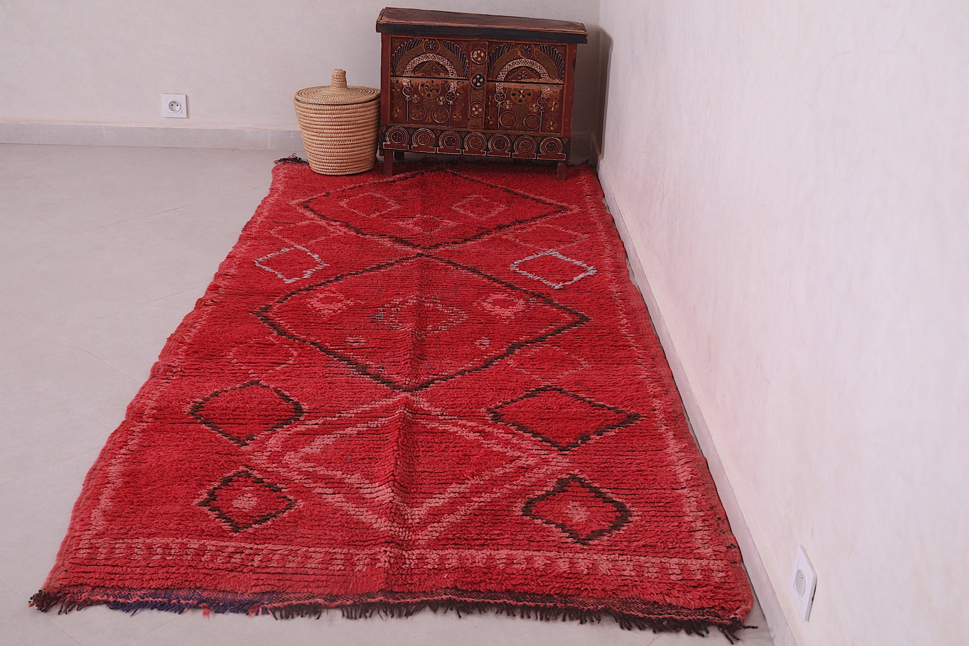 Vintage red moroccan rug 3.8 X 8.5 Feet