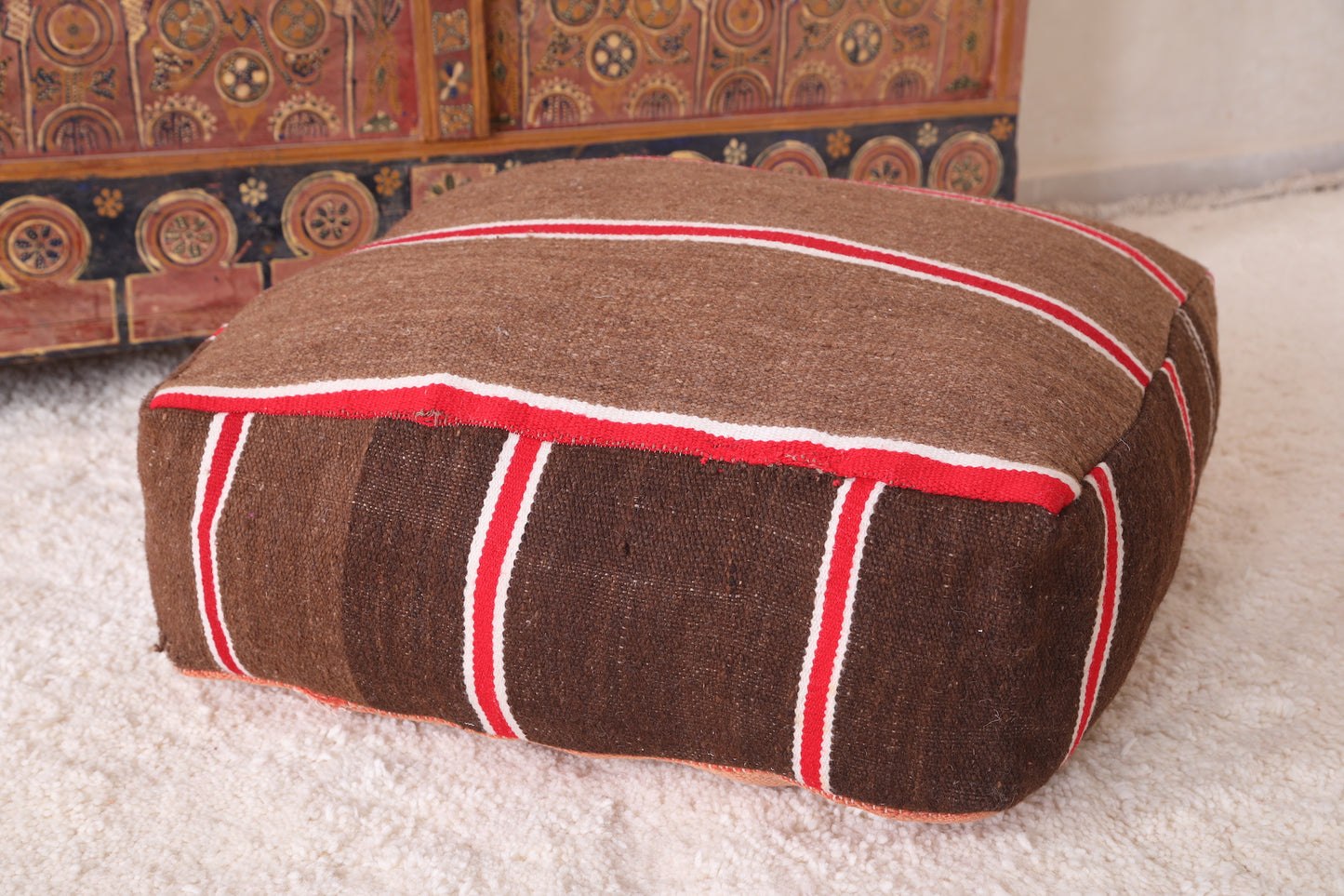 Brown moroccan woven pouf for sale