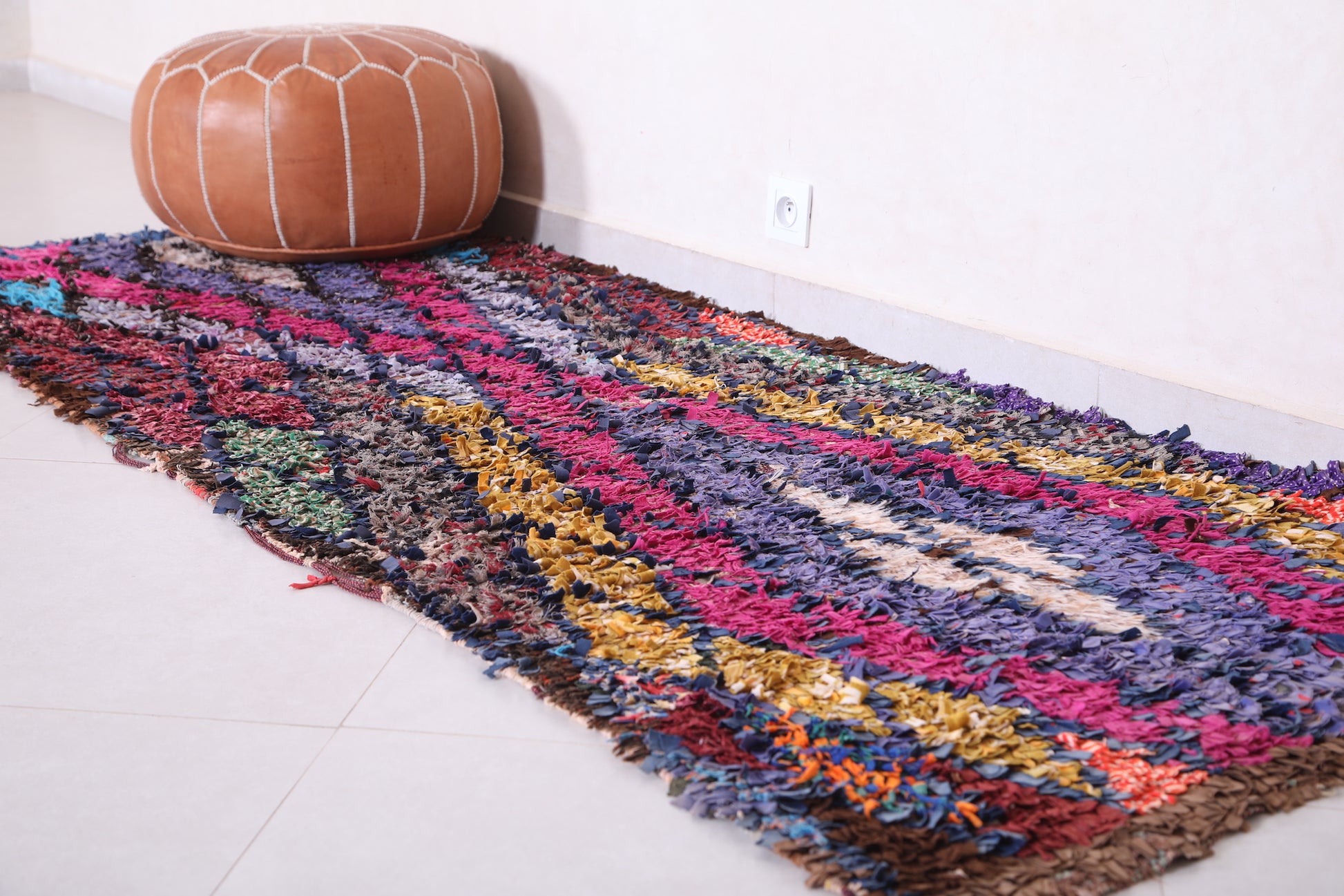 Long colorful vintage Moroccan rug 3 X 7.8 Feet