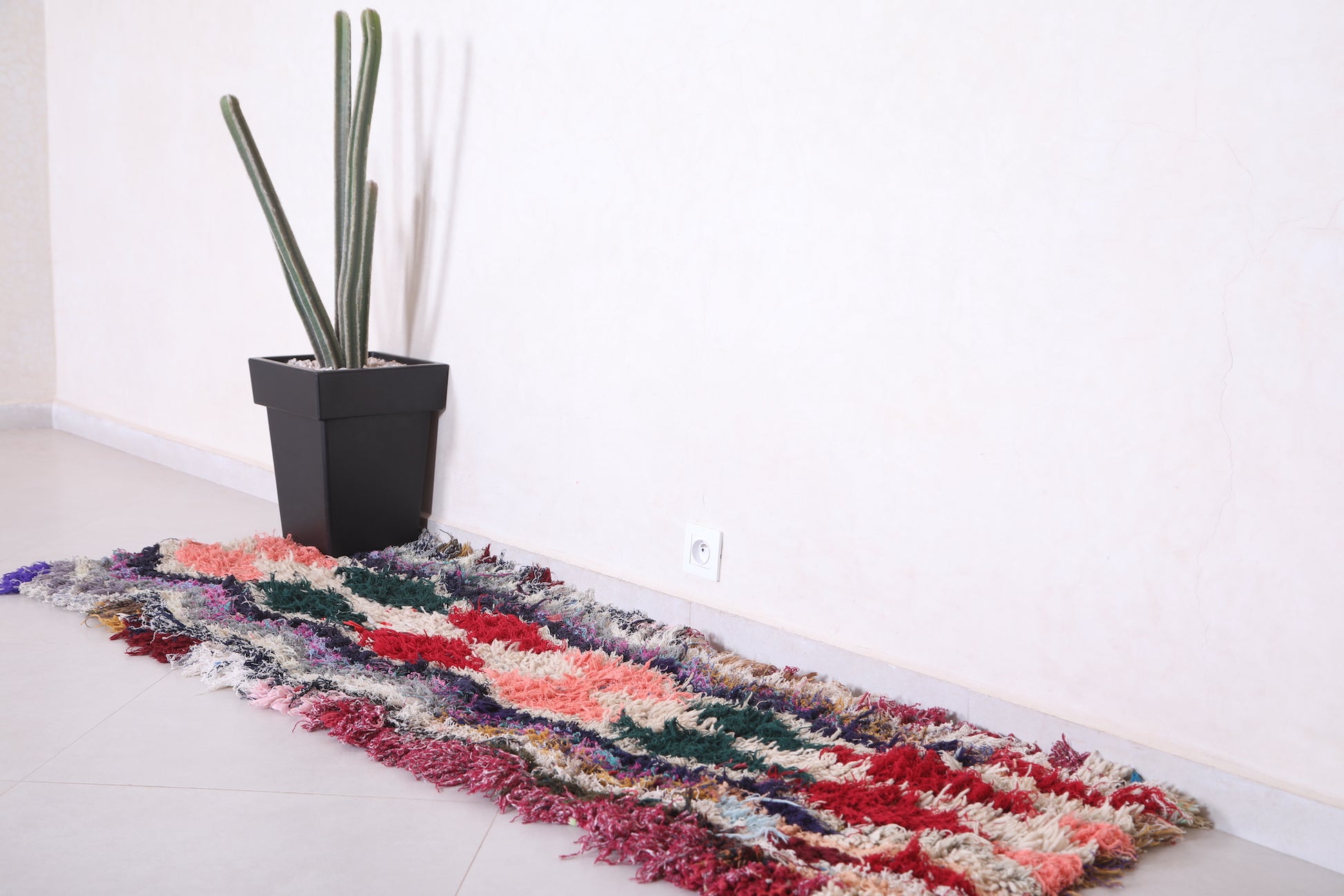 Colorful long shaggy Moroccan rug 2.2 X 6.6 Feet