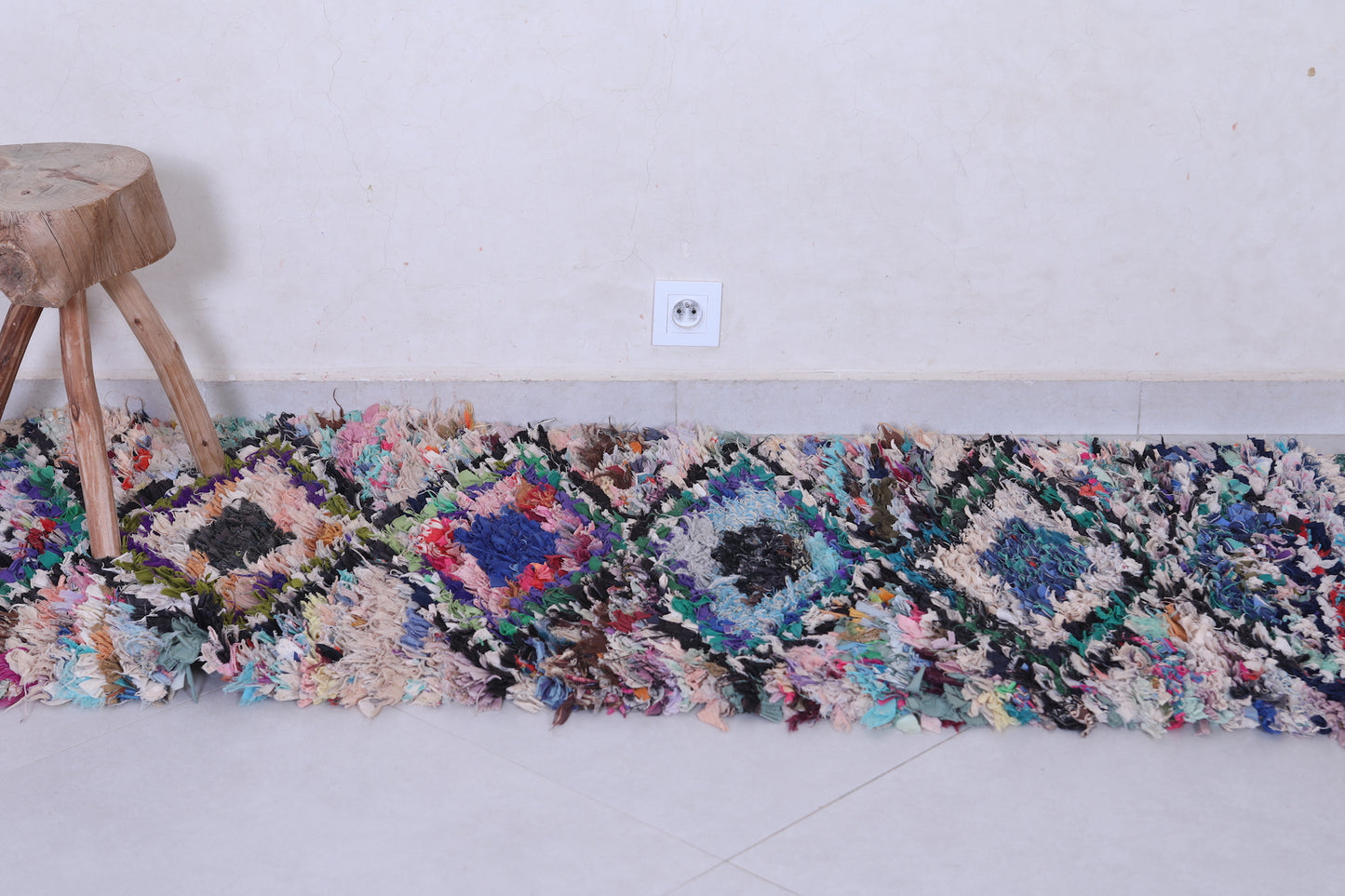 Vintage handmade moroccan boucherouite rug 2.4 FT X 5.8 FT