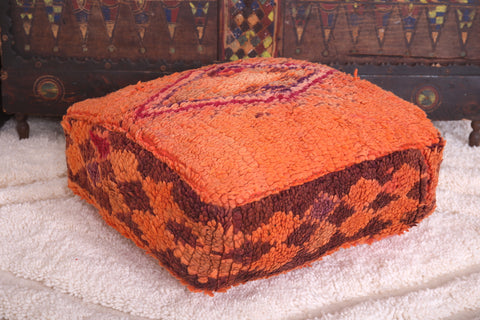 Square Moroccan orange rug Pouf for Home Decor