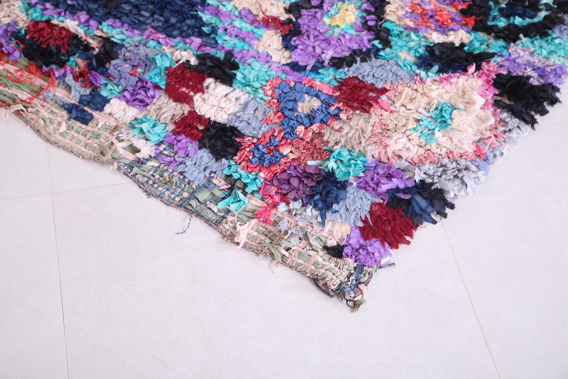 Vintage  berber boucherouite rug 5.2 X 7 Feet