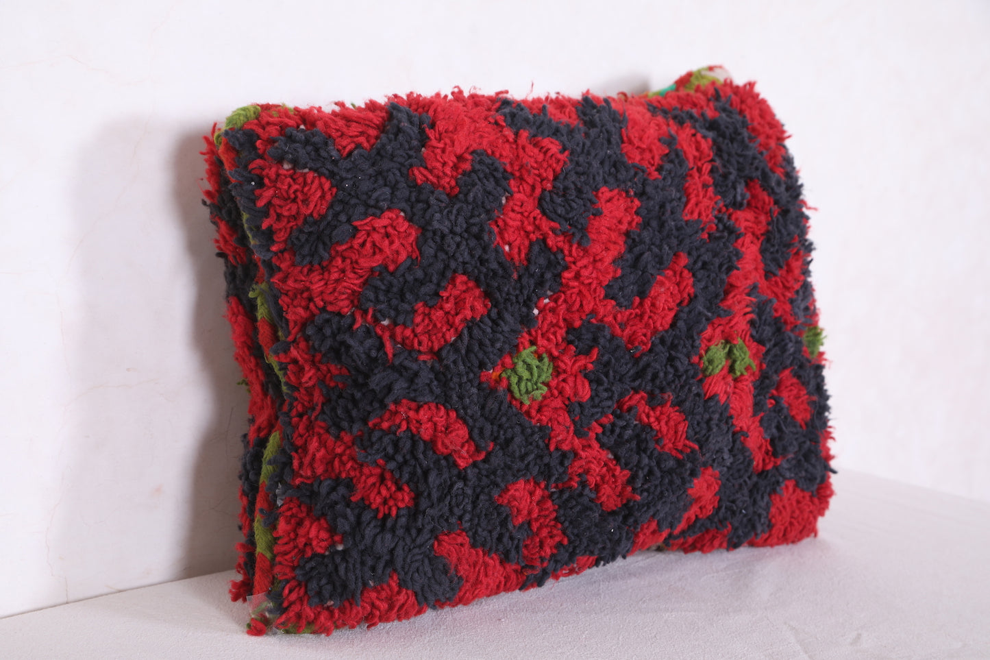 Red and black Moroccan Pillow rug 18.5 INCHES X 23.6 INCHES