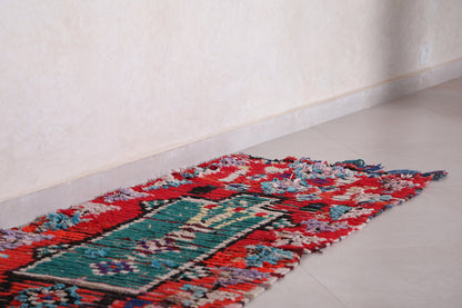 Red Moroccan Boucherouite rug 2.3 X 6.9 Feet
