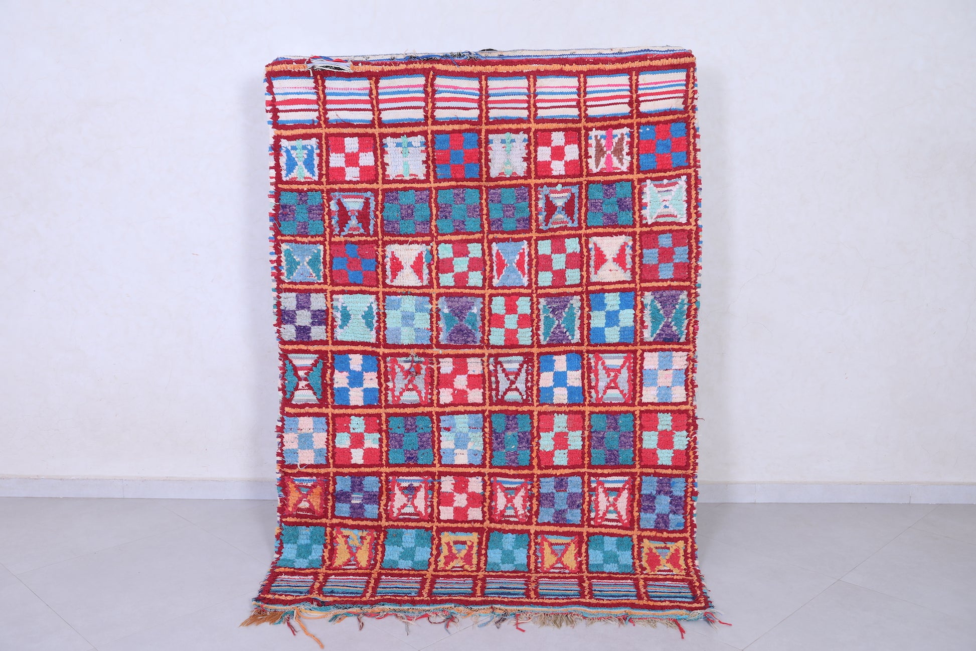 Colorful handmade moroccan berber rug 4.4 X 6.3 Feet