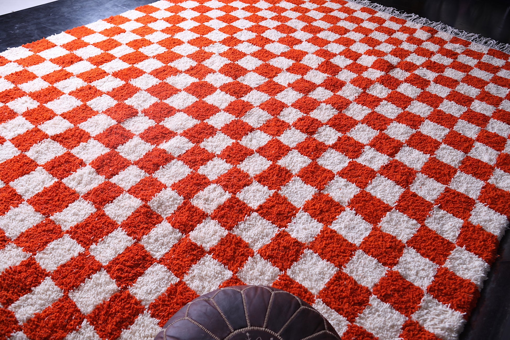 Orange Checkered rug - Moroccan rug - Checkered area rug