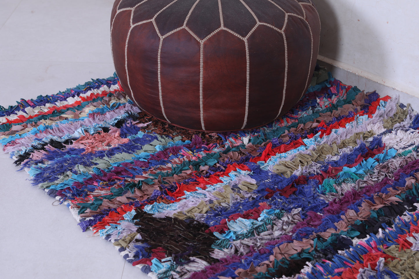 Shaggy Moroccan Boucherouite rug 3 X 6.7 Feet