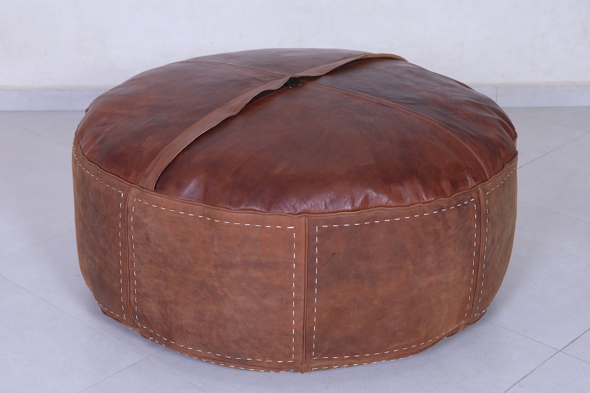 Moroccan Leather Pouf Chestnut – Berberb