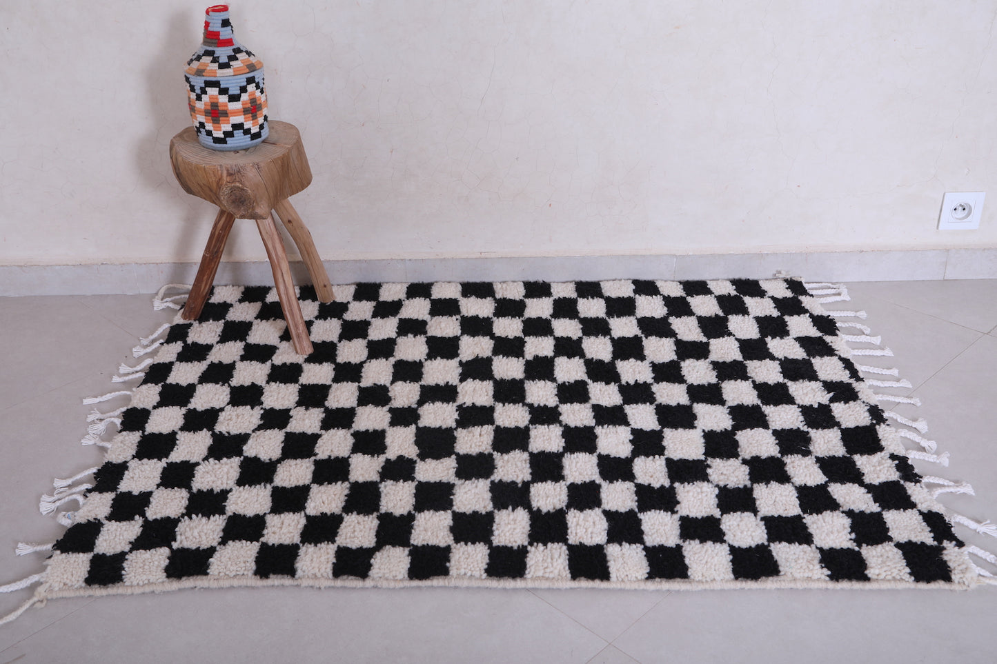 Handmade moroccan chess rug 3.2 FT X 4.4 FT