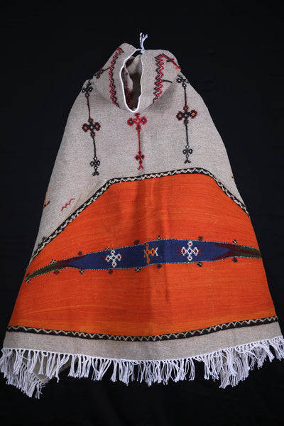 Vintage Moroccan Cape - Handmade Berber Wool Cloak - moroccan rug