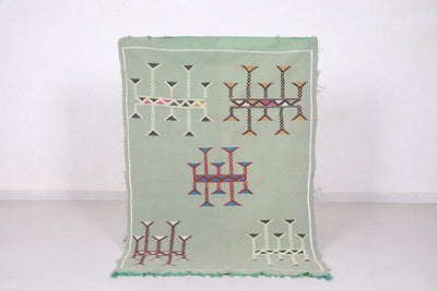 Small Green Kilim Rug 3.3 ft x 5 ft - Handwoven Moroccan Design - Handwoven Kilim