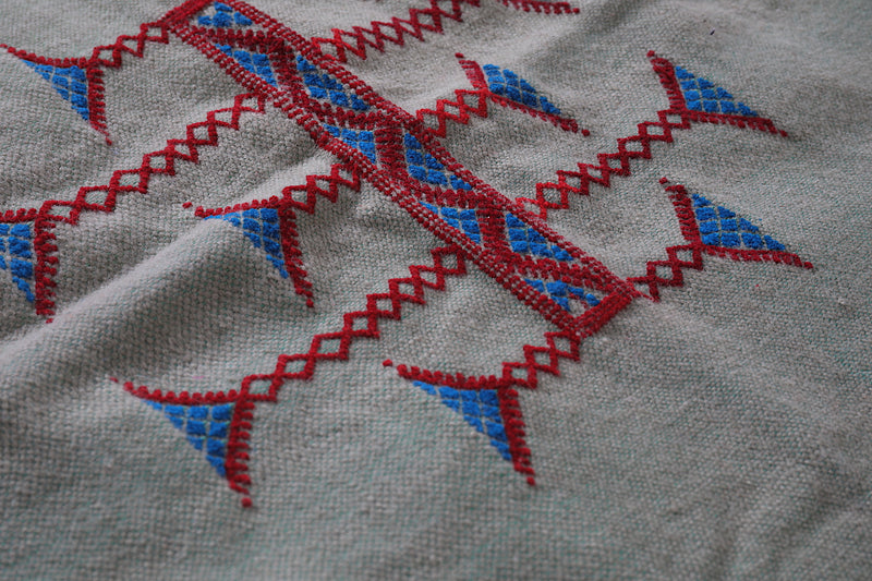 Small Green Kilim Rug 3.3 ft x 5 ft - Handwoven Moroccan Design - Handwoven Kilim